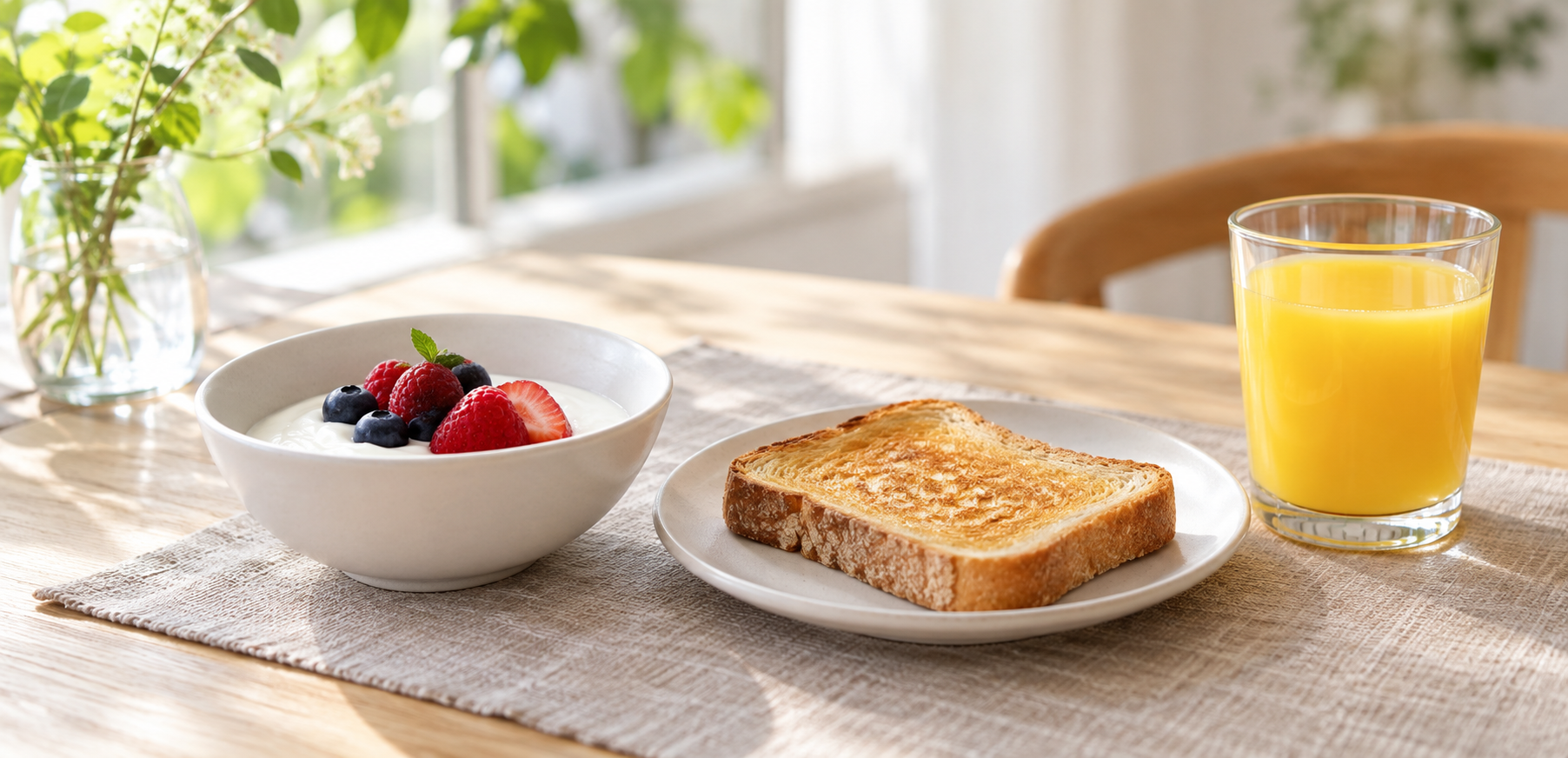 毎日の朝食にヨーグルトを添えた食卓