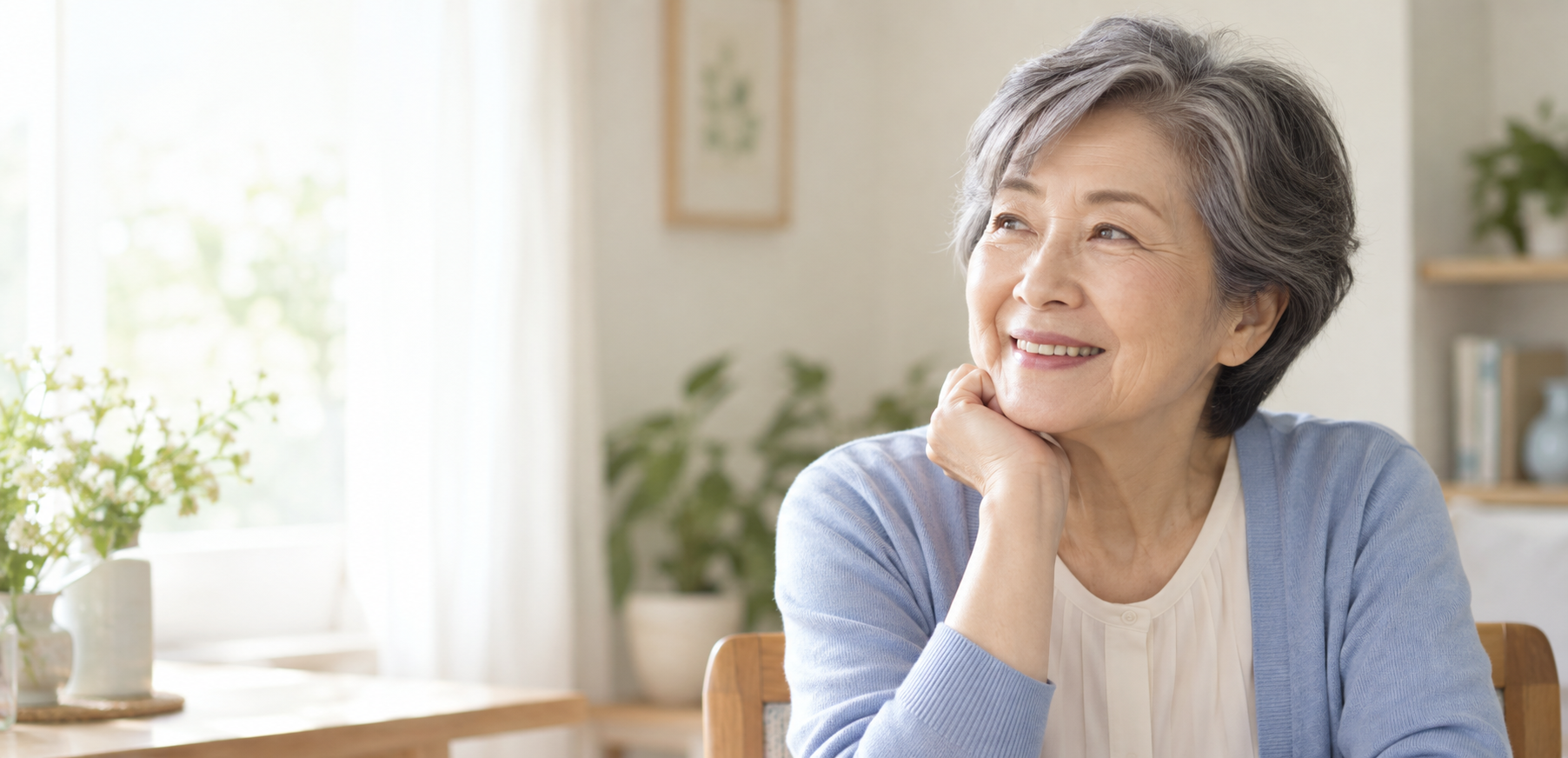 自宅で穏やかに過ごす女性